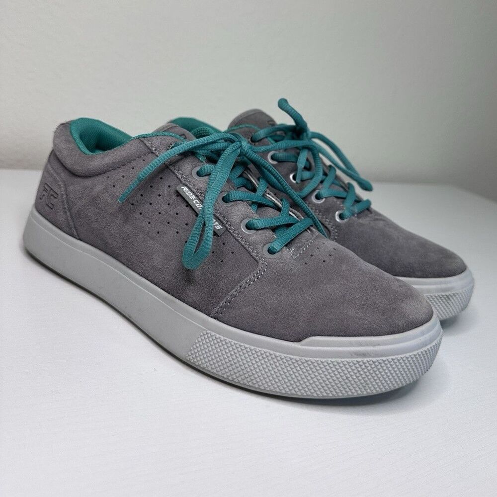 Rubber Kinetics Mens Gray Suede Lace-Up Sneakers Teal Laces US 8.5